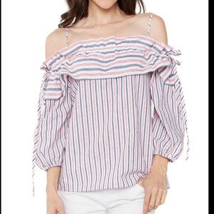 SugarLips Ruffle Striped Marla Off Shoulder Top S